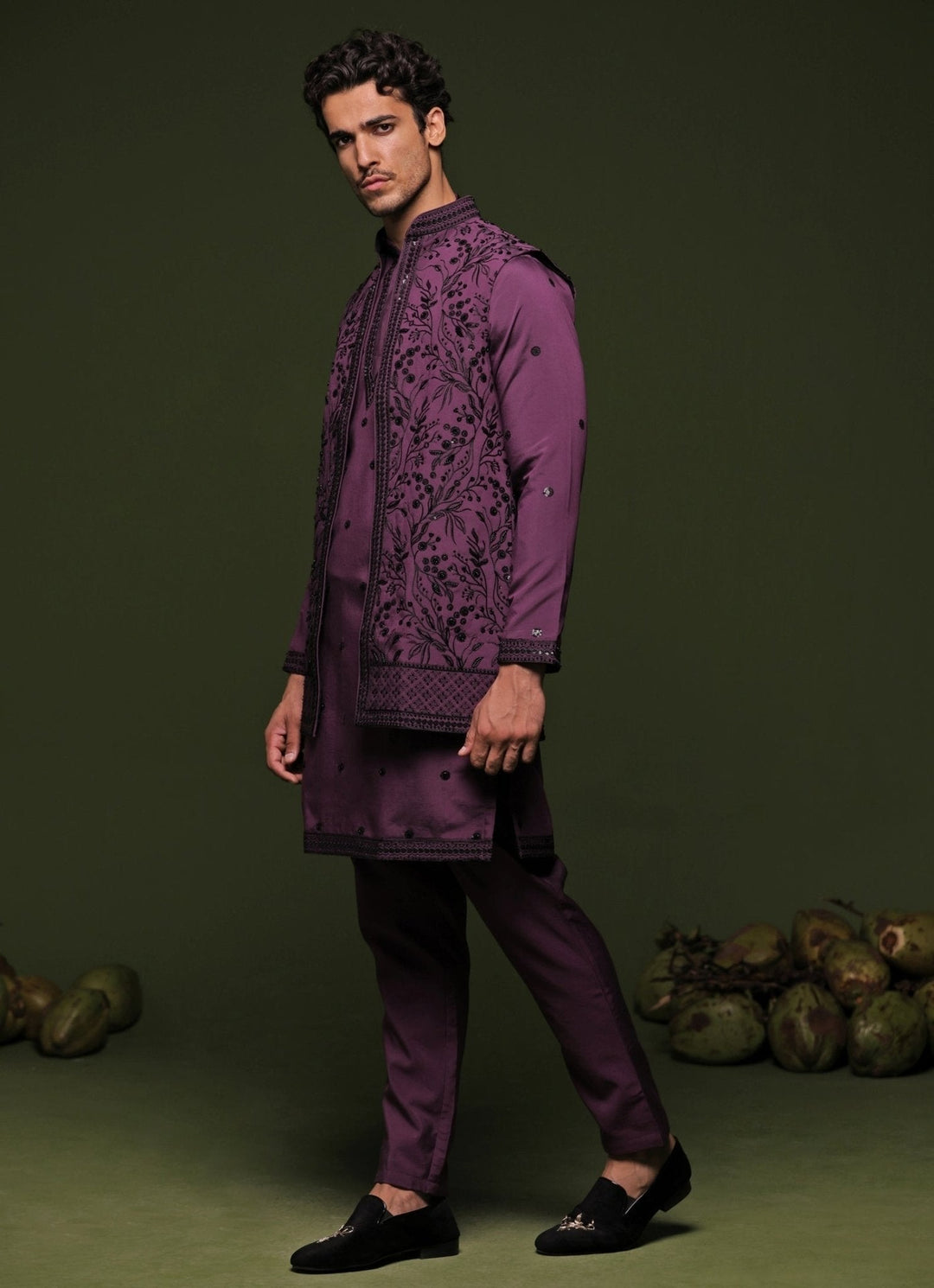 Purple Embroidered Georgette Kurta Jacket Set Kalpraag - Fabilicious Fashion