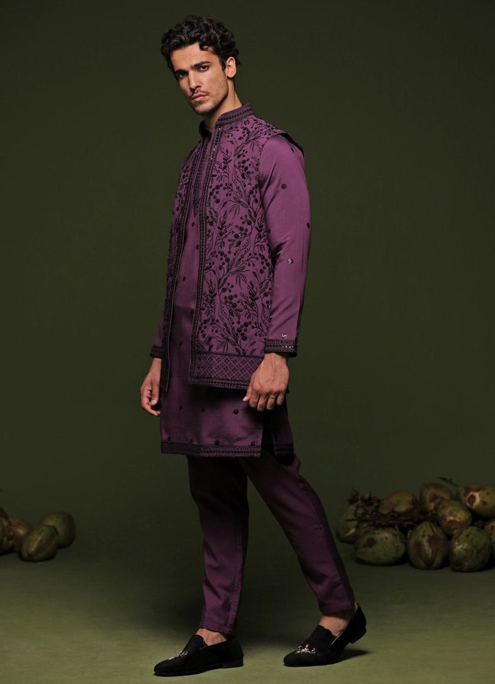 Purple Embroidered Georgette Kurta Jacket Set Kalpraag - Fabilicious Fashion