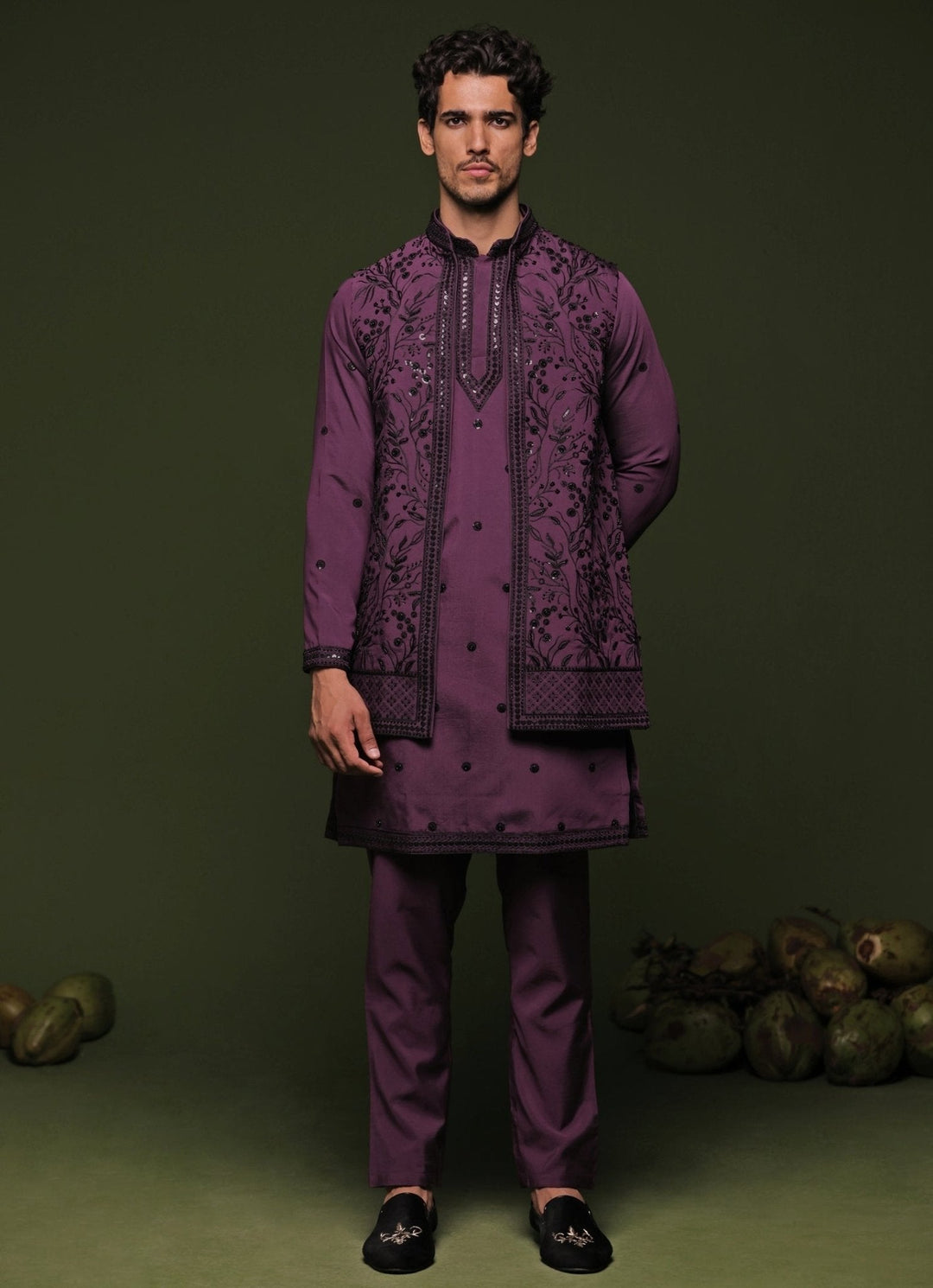 Purple Embroidered Georgette Kurta Jacket Set Kalpraag - Fabilicious Fashion