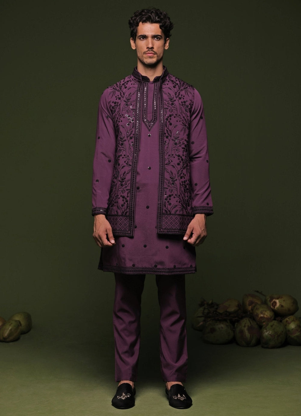 Purple Embroidered Georgette Kurta Jacket Set Kalpraag - Fabilicious Fashion