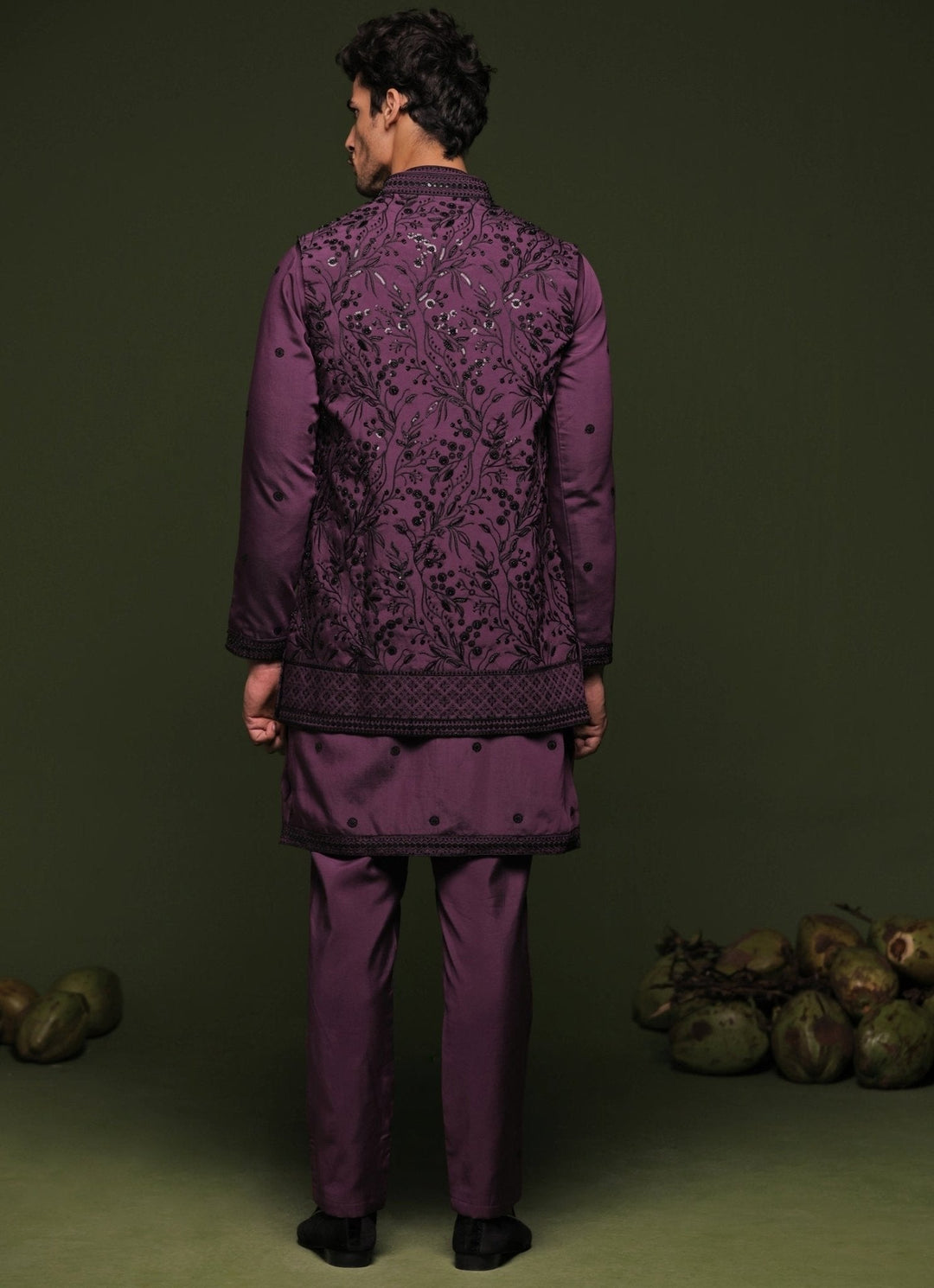 Purple Embroidered Georgette Kurta Jacket Set Kalpraag - Fabilicious Fashion