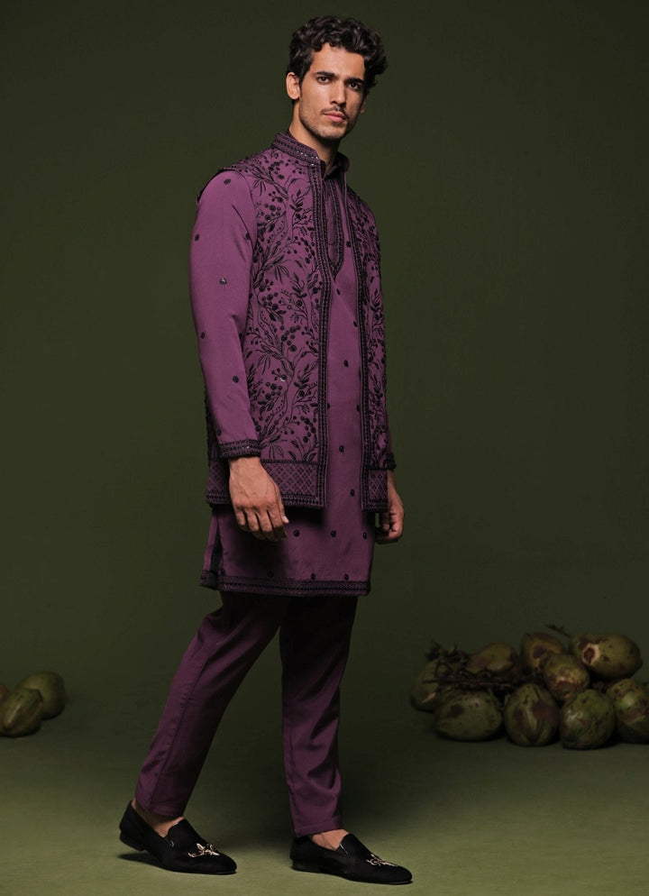 Purple Embroidered Georgette Kurta Jacket Set Kalpraag - Fabilicious Fashion