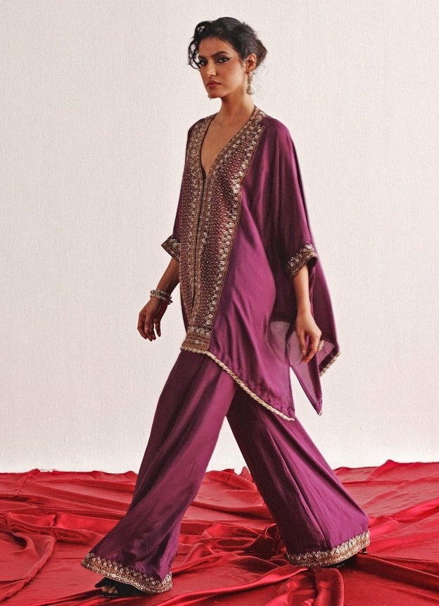 Purple Embroidered Kaftan Set With Palazzo Twenty Nine - Fabilicious Fashion
