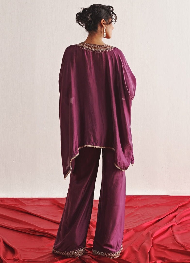 Purple Embroidered Kaftan Set With Palazzo Twenty Nine - Fabilicious Fashion