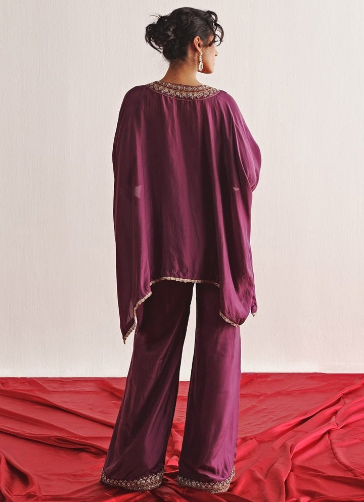 Purple Embroidered Kaftan Set With Palazzo Twenty Nine - Fabilicious Fashion