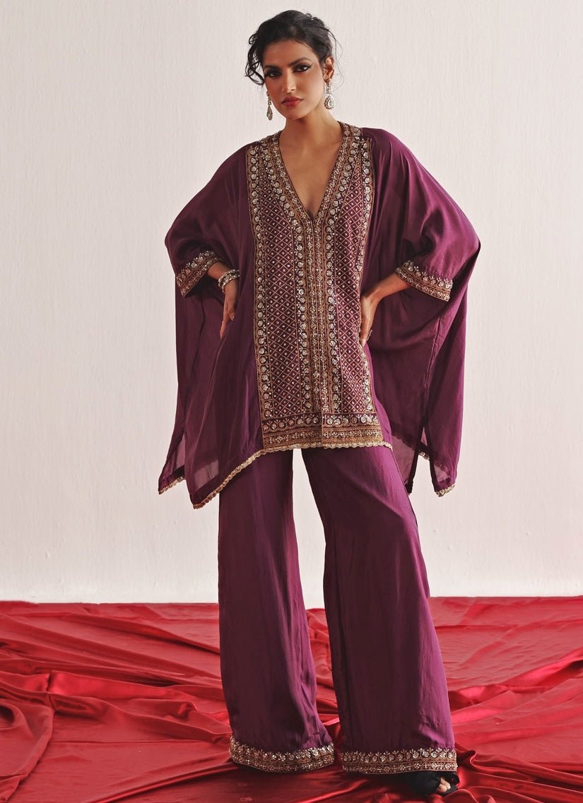 Purple Embroidered Kaftan Set With Palazzo Twenty Nine - Fabilicious Fashion