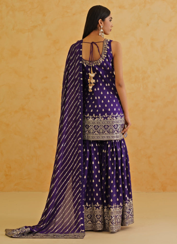 Purple Embroidered Kurta Sharara Set Deepika Chadha - Fabilicious Fashion
