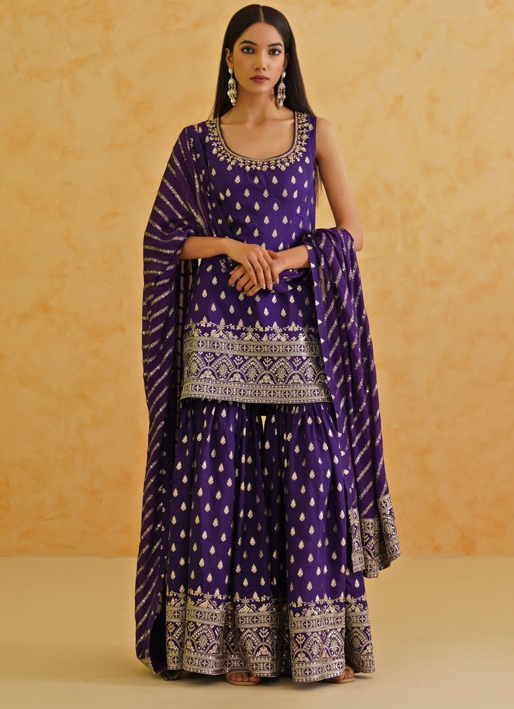 Purple Embroidered Kurta Sharara Set Deepika Chadha - Fabilicious Fashion