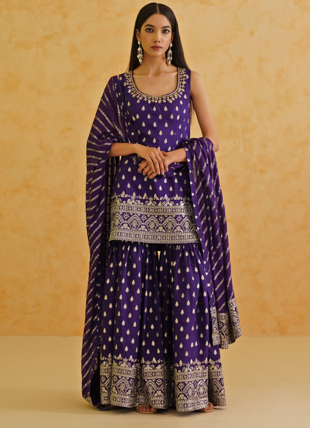 Purple Embroidered Kurta Sharara Set Deepika Chadha - Fabilicious Fashion