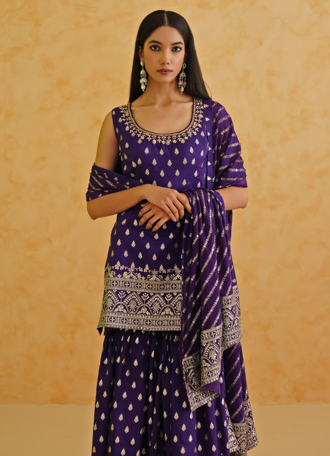 Purple Embroidered Kurta Sharara Set Deepika Chadha - Fabilicious Fashion