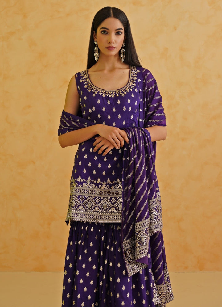 Purple Embroidered Kurta Sharara Set Deepika Chadha - Fabilicious Fashion