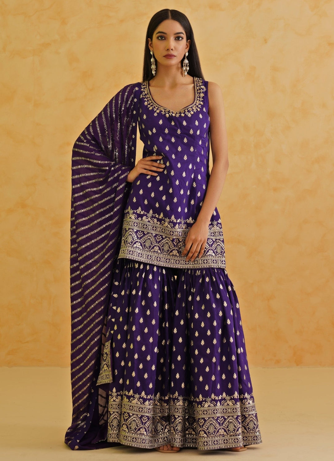 Purple Embroidered Kurta Sharara Set Deepika Chadha - Fabilicious Fashion