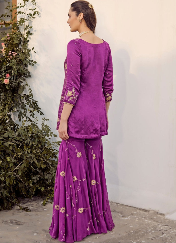 Purple Embroidered Kurta Sharara Set Parul Gandhi - Fabilicious Fashion