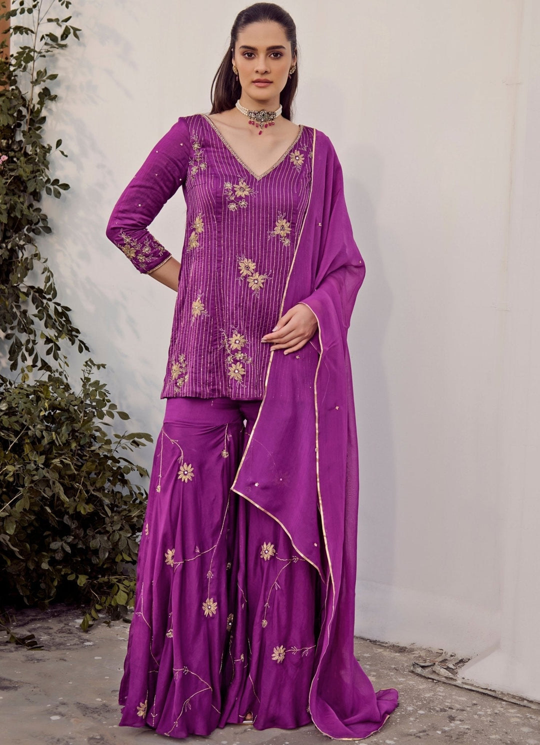 Purple Embroidered Kurta Sharara Set Parul Gandhi - Fabilicious Fashion