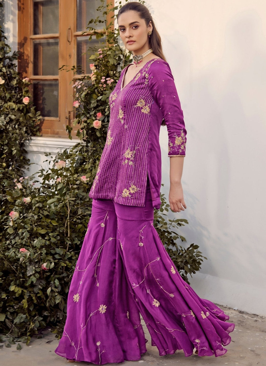 Purple Embroidered Kurta Sharara Set Parul Gandhi - Fabilicious Fashion