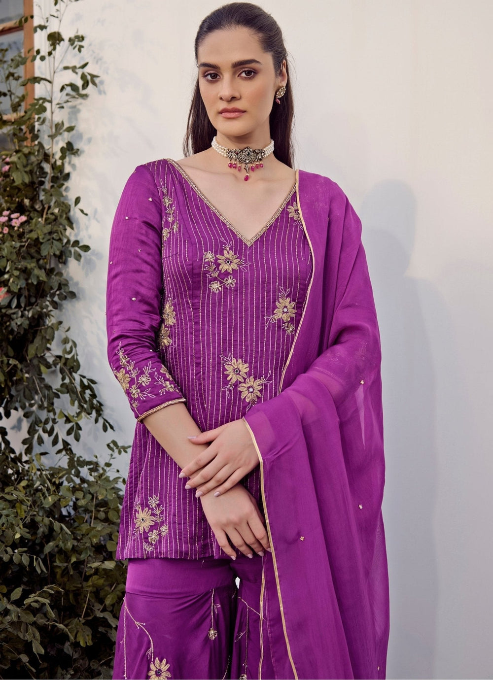 Purple Embroidered Kurta Sharara Set Parul Gandhi - Fabilicious Fashion
