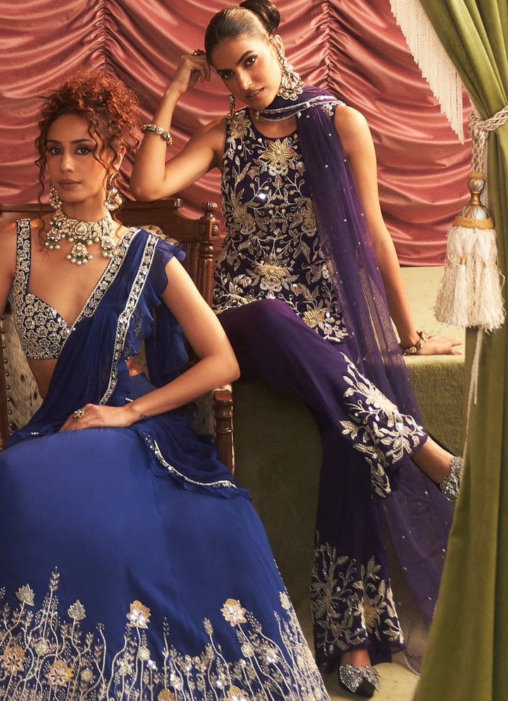 Purple Embroidered Kurta With Pants Seema Thukral - Fabilicious Fashion