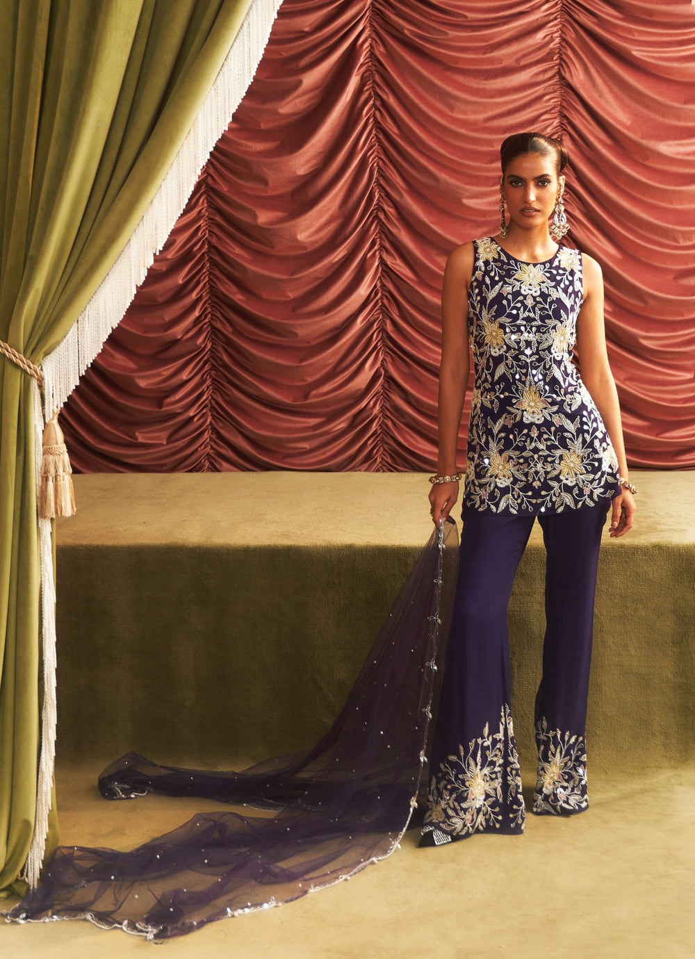 Purple Embroidered Kurta With Pants Seema Thukral - Fabilicious Fashion