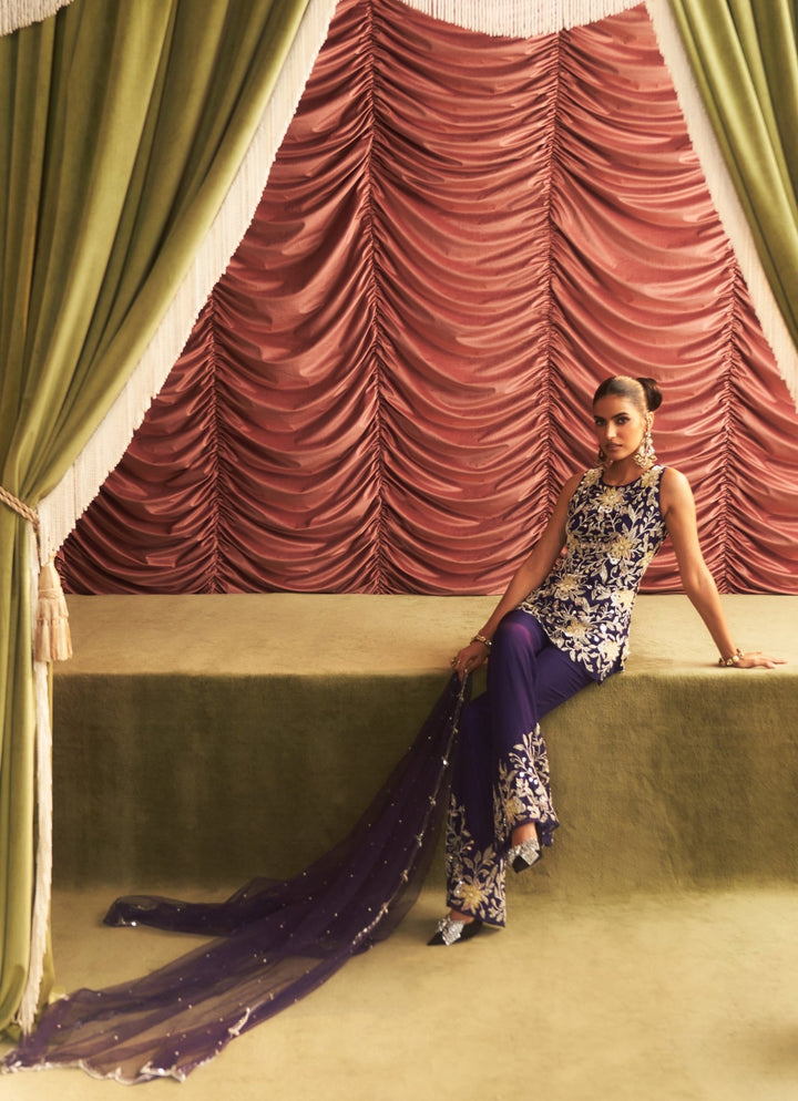 Purple Embroidered Kurta With Pants Seema Thukral - Fabilicious Fashion