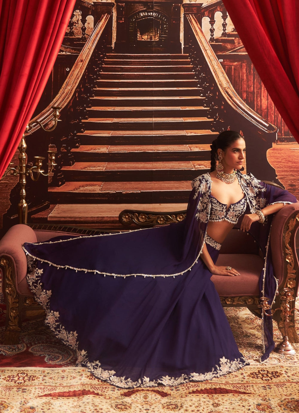 Purple Embroidered Lehenga Set With Cape Seema Thukral - Fabilicious Fashion