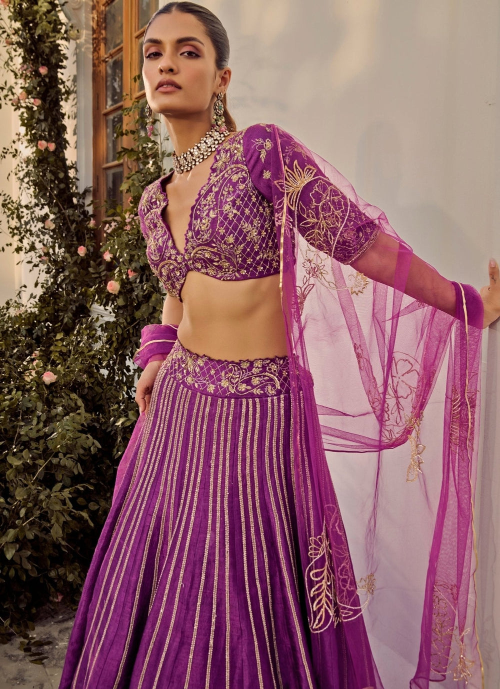 Purple Embroidered Lehenga Set Parul Gandhi - Fabilicious Fashion