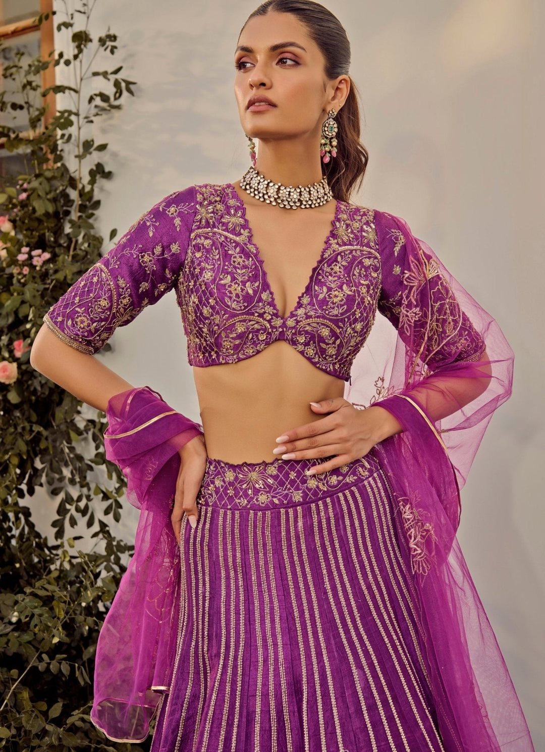 Purple Embroidered Lehenga Set Parul Gandhi - Fabilicious Fashion