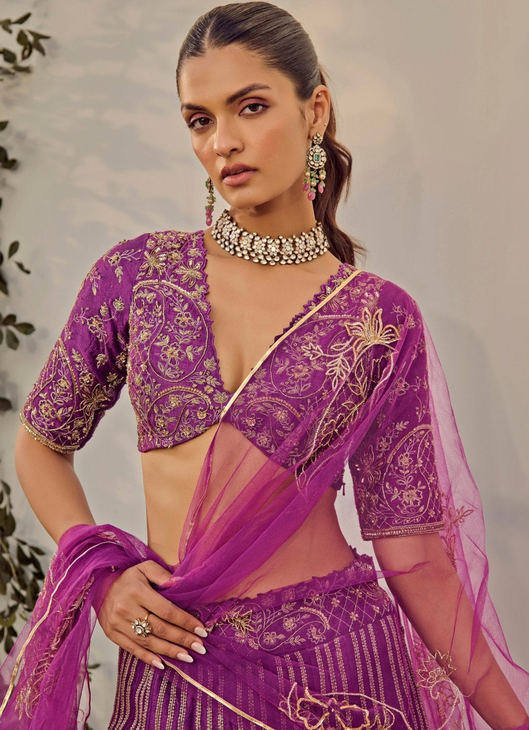 Purple Embroidered Lehenga Set Parul Gandhi - Fabilicious Fashion