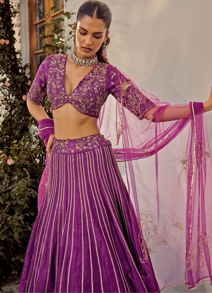 Purple Embroidered Lehenga Set Parul Gandhi - Fabilicious Fashion
