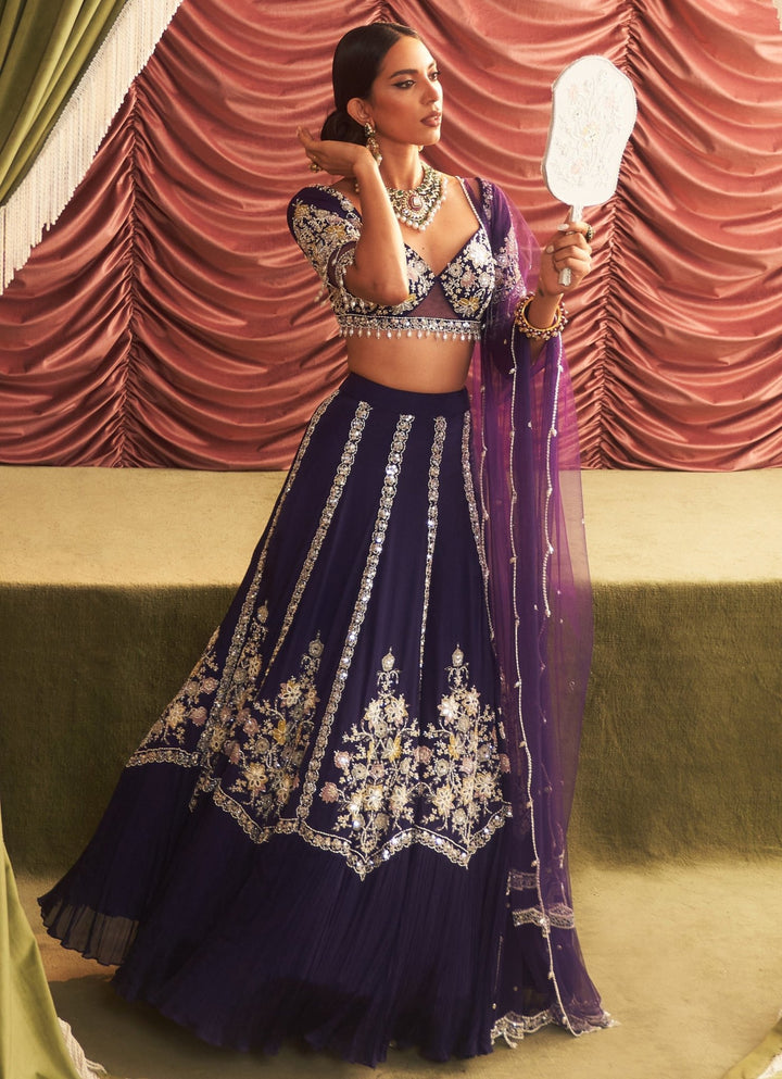 Purple Embroidered Lehenga Set Seema Thukral - Fabilicious Fashion