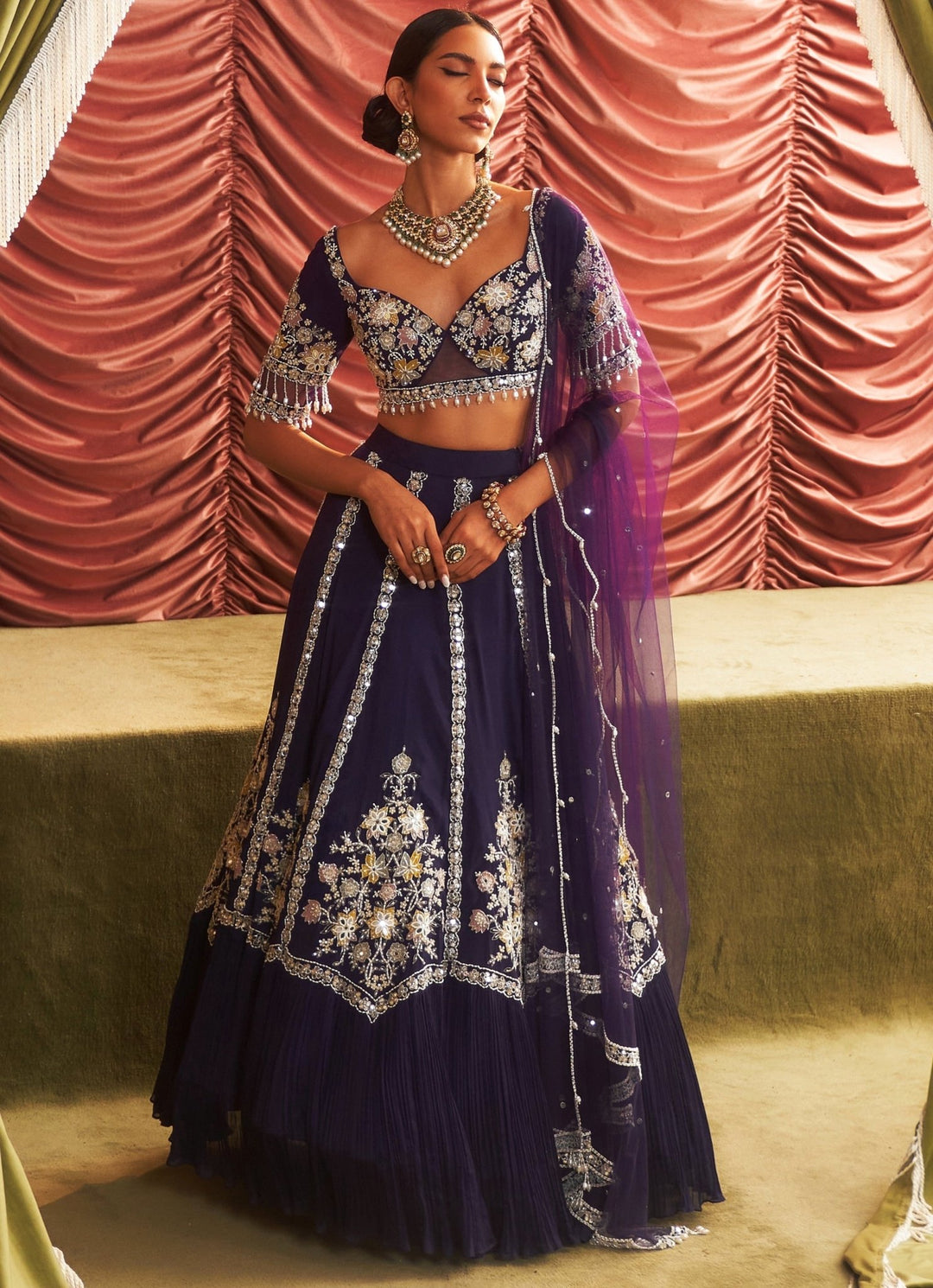 Purple Embroidered Lehenga Set Seema Thukral - Fabilicious Fashion