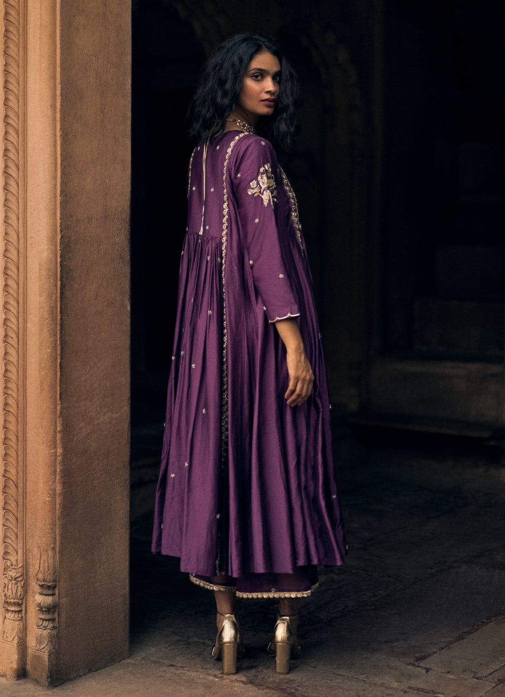 Purple Embroidered Modal Silk Anarkali Set Paulmi and Harsh - Fabilicious Fashion