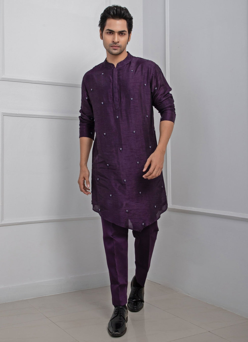 Purple Embroidered Nehru Jacket With Kurta Pant Set Smriti - Fabilicious Fashion