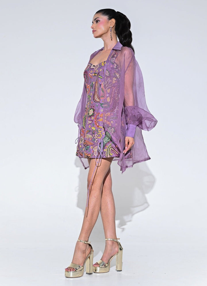 Purple Embroidered Organza Corset Dress With Shrug Juhi Bengani - Fabilicious Fashion