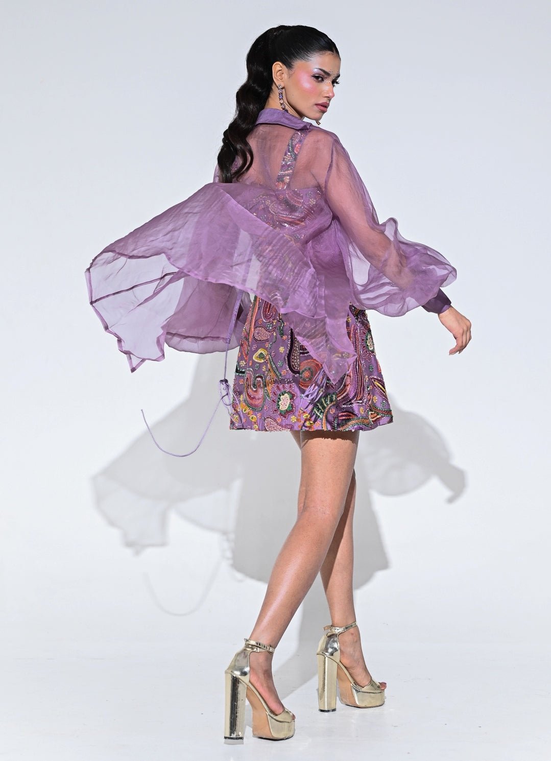 Purple Embroidered Organza Corset Dress With Shrug Juhi Bengani - Fabilicious Fashion