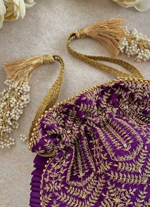 Purple Embroidered Potli AMYRA - Fabilicious Fashion
