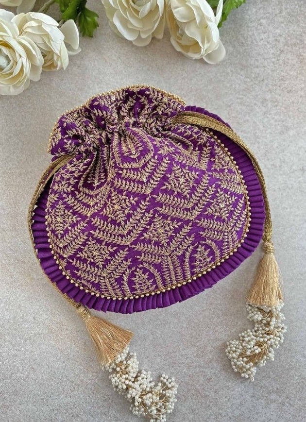 Purple Embroidered Potli AMYRA - Fabilicious Fashion
