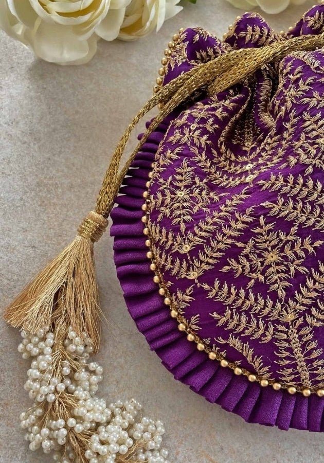 Purple Embroidered Potli AMYRA - Fabilicious Fashion