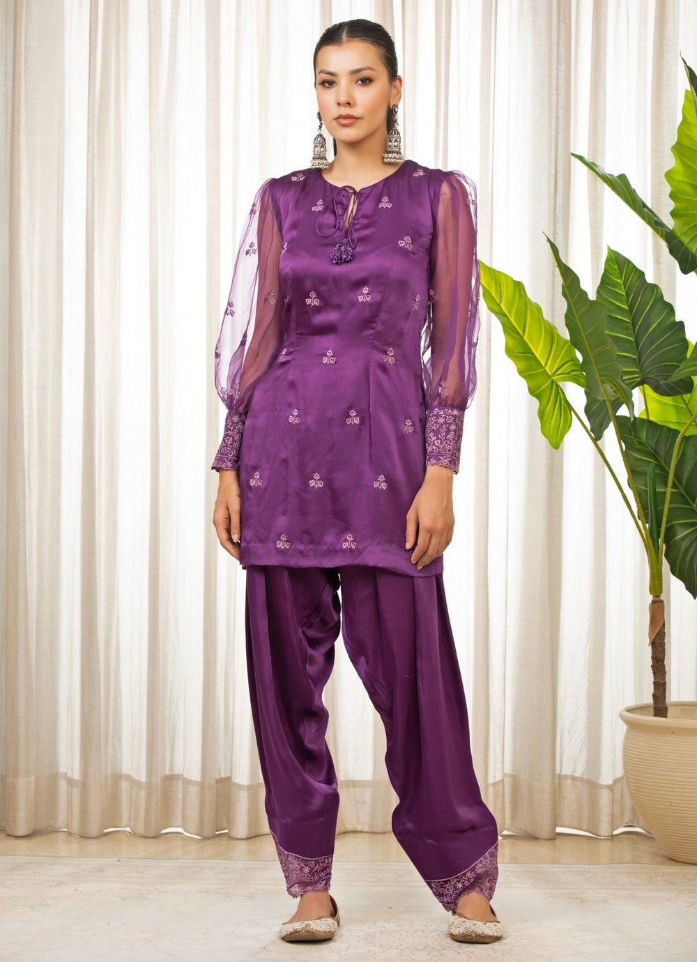 Purple Embroidered Satin Kurta Salwar Set Esha Koul - Fabilicious Fashion