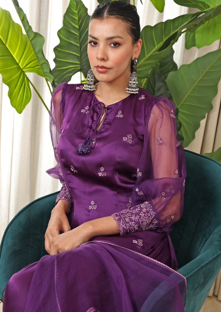 Purple Embroidered Satin Kurta Salwar Set Esha Koul - Fabilicious Fashion