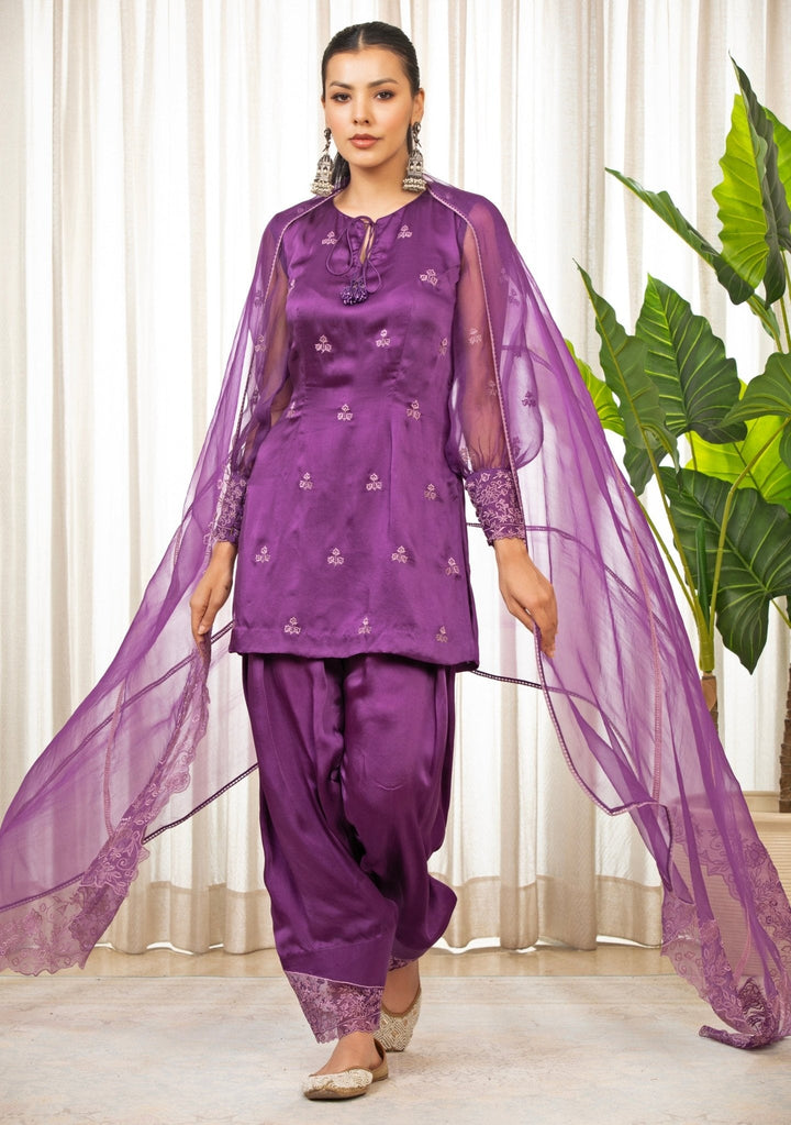 Purple Embroidered Satin Kurta Salwar Set Esha Koul - Fabilicious Fashion