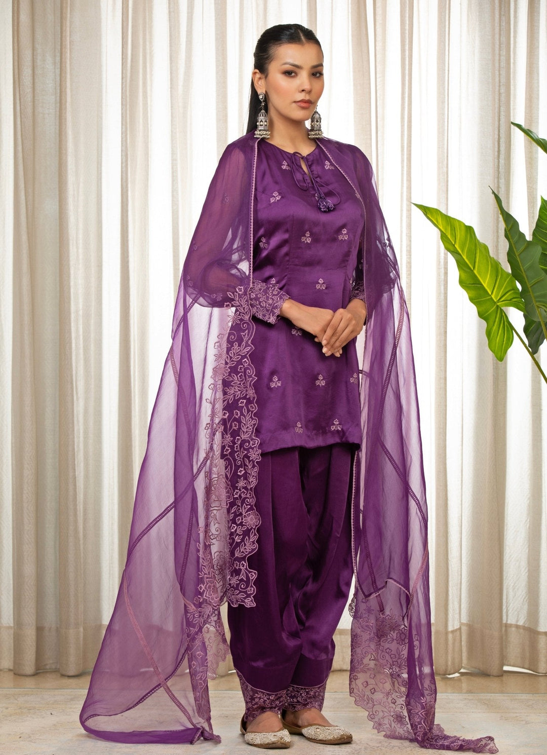 Purple Embroidered Satin Kurta Salwar Set Esha Koul - Fabilicious Fashion