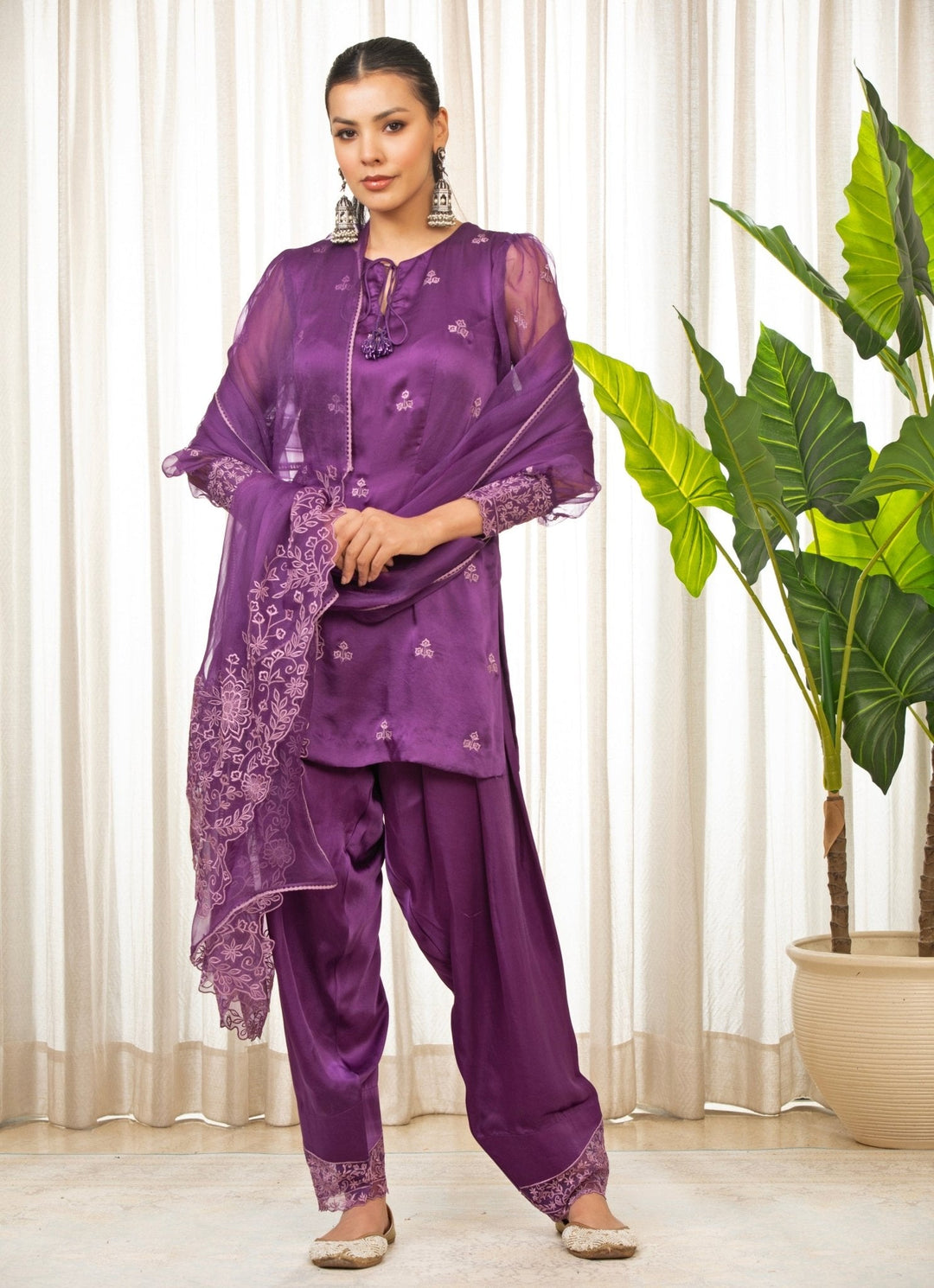 Purple Embroidered Satin Kurta Salwar Set Esha Koul - Fabilicious Fashion