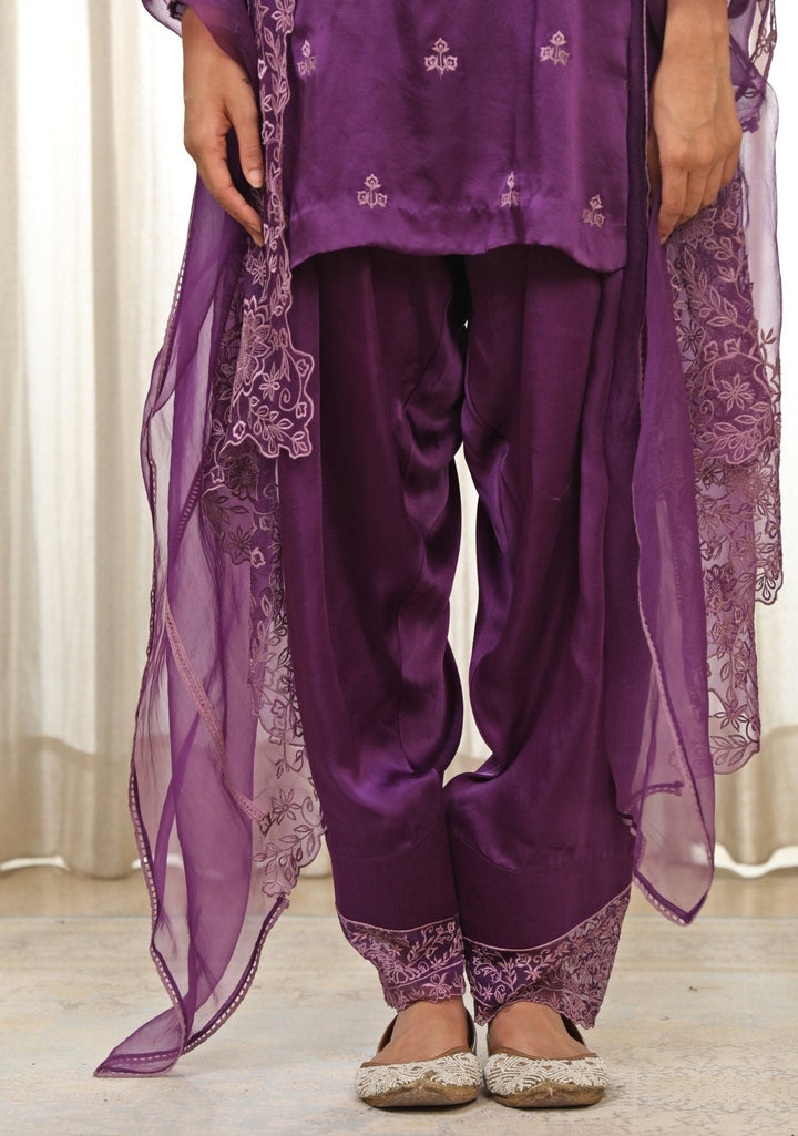 Purple Embroidered Satin Kurta Salwar Set Esha Koul - Fabilicious Fashion