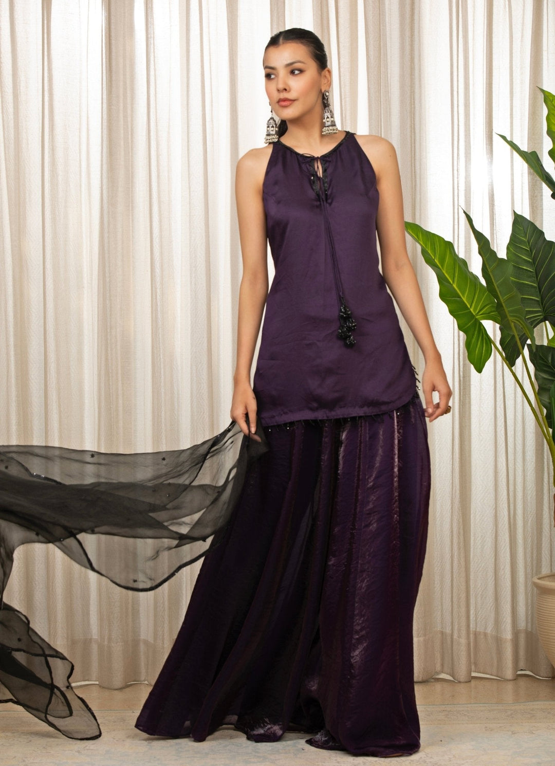 Purple Embroidered Satin Kurta Sharara Set Esha Koul - Fabilicious Fashion