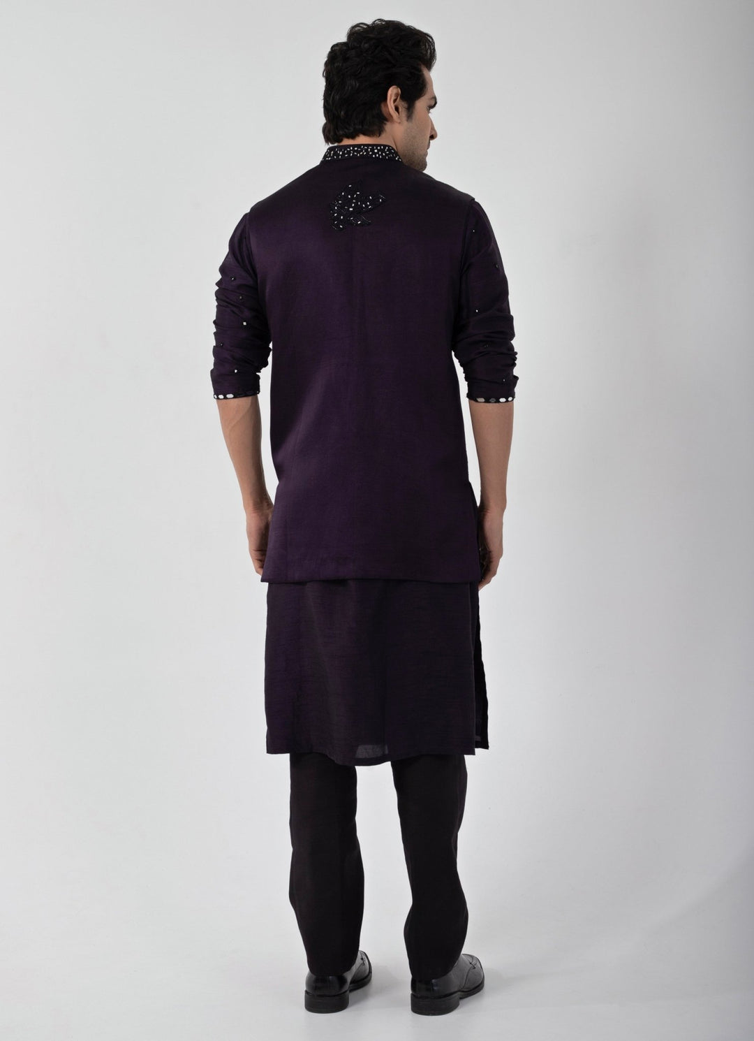Purple Embroidered Satin Nehru Jacket Smriti - Fabilicious Fashion