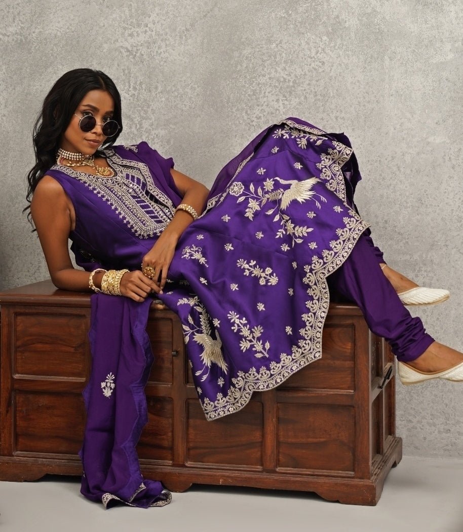 Purple Embroidered Silk Anarkali Set Kapda Dori - Fabilicious Fashion