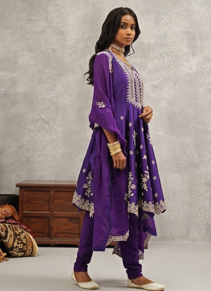 Purple Embroidered Silk Anarkali Set Kapda Dori - Fabilicious Fashion