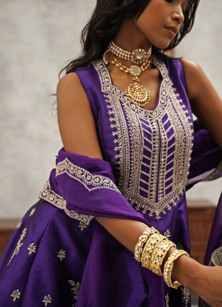 Purple Embroidered Silk Anarkali Set Kapda Dori - Fabilicious Fashion