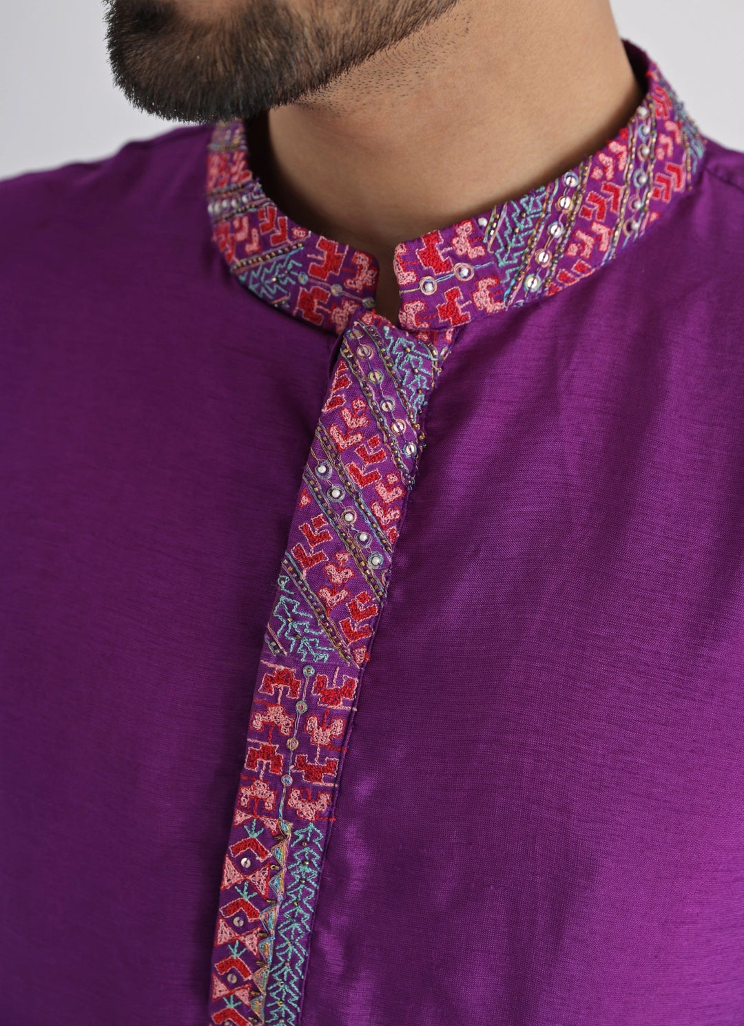 Purple Embroidered Silk Kurta Pant Set Smriti - Fabilicious Fashion