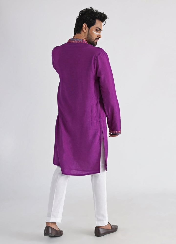 Purple Embroidered Silk Kurta Pant Set Smriti - Fabilicious Fashion